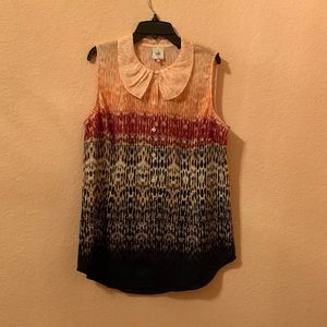 CAbi Blouse-Heart of CAbi item. Watercolor print. Feminine collar.